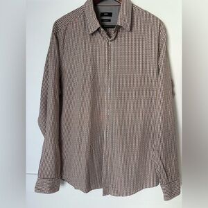 Boss Men's Brown and White Checkered Shirt size XL